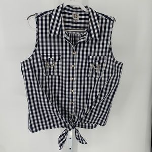 Like New Anne Klein Blue/White Checked Summer Blouse. Sz XL